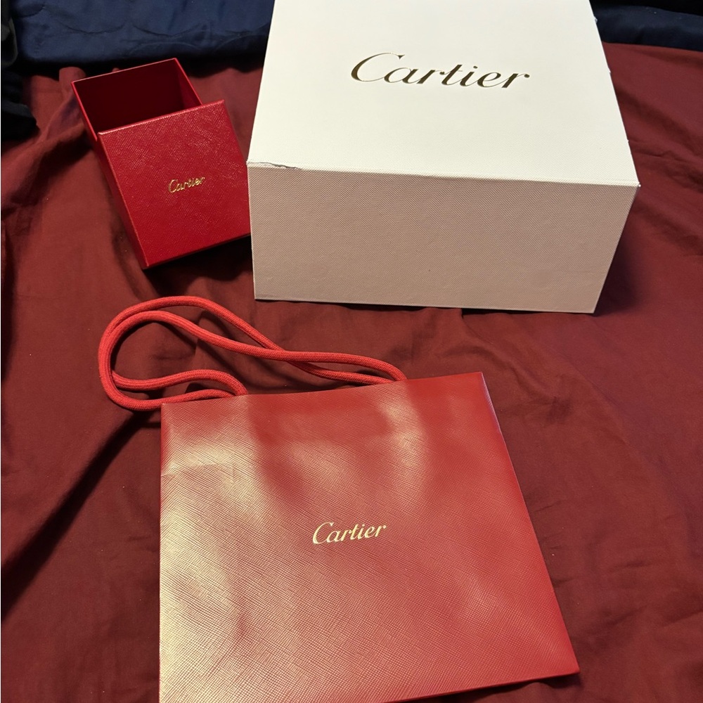 Cartier Signature Red Bag and gift boxes (only items shown) with Gold Detailing